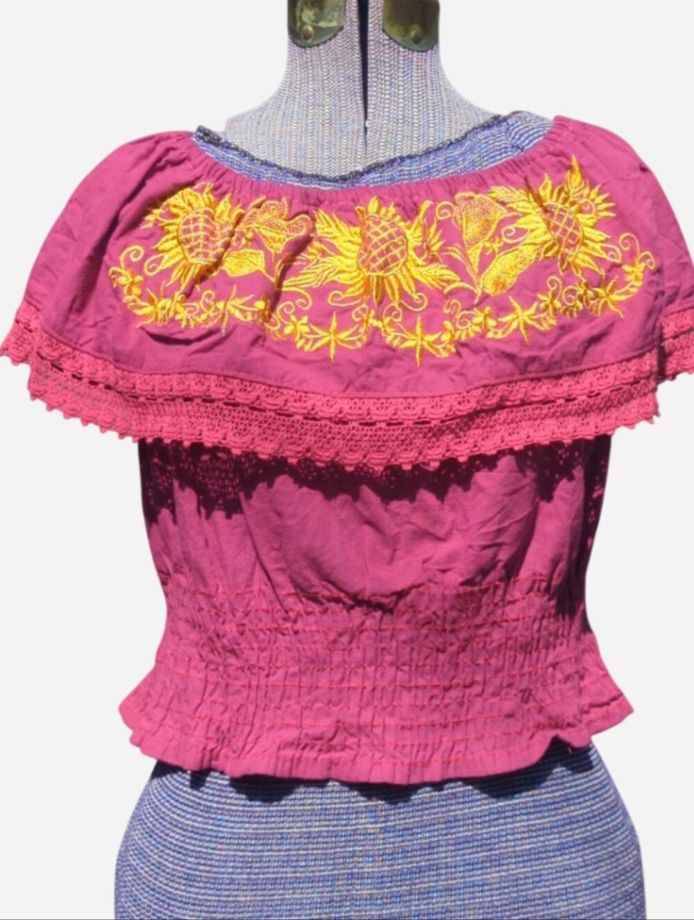 Pink Embroidered Off-Shoulder Women's Top Sz M